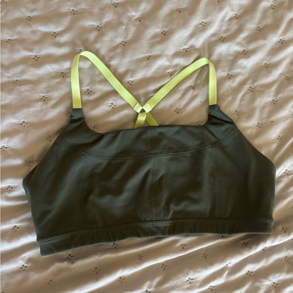 Athleta Green and Yellow Sports Bra with Criss-Cross Straps